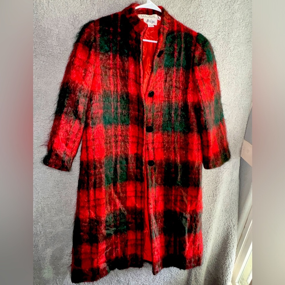 Vintage i.magnin coat red and green mohair